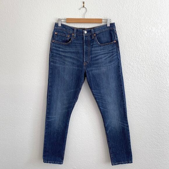 Levi's Premium 501 Skinny Jeans High Waist Dark Indigo Blue Denim W30 L28 - Picture 4 of 13